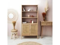 MAYA - Buffet 2 Portes Effet Bois Et Façades Rotin -Electroménager Soldes buffet 9530767