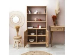 MAYA - Buffet 2 Portes Effet Bois Et Façades Rotin -Electroménager Soldes buffet 9530769