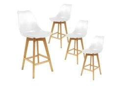 PARSA - Lot De 4 Chaises Hautes Blanches Et Pieds Bois