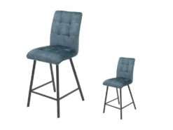 Duo De Chaises De Bar Matelassées Tissu/Métal Bleu - HELIA
