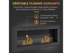 Cheminée Bioéthanol Murale Design Bauhaus - Double Brûleur 0,85 L - Pare-feu Verre Trempé - Acier Inox. Acier Noir -Electroménager Soldes cheminee 18852333