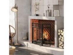 Pare-feu Large Pour Cheminée Ou Poêle - Pare-étincelles - 3 Volets Pliables Et Double Porte - Métal Noir