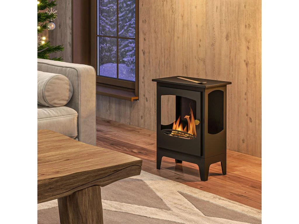 Cheminée Bioéthanol Sur Pied Style Néo-rétro Poêle - Brûleur 1,2 L - Contrôle De Flamme Et Manche Inclus - Acier Noir 3 Cheminée Bioéthanol Sur Pied Style Néo-rétro Poêle - Brûleur 1,2 L - Contrôle De Flamme Et Manche Inclus - Acier Noir