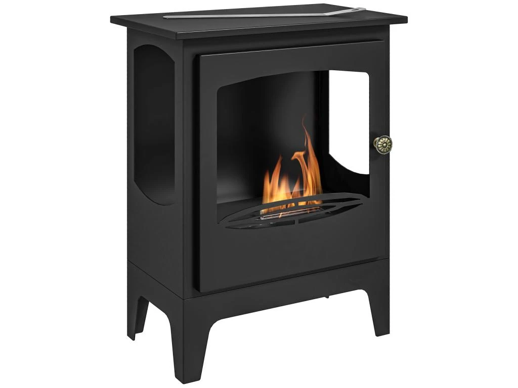 Cheminée Bioéthanol Sur Pied Style Néo-rétro Poêle - Brûleur 1,2 L - Contrôle De Flamme Et Manche Inclus - Acier Noir 4 Cheminée Bioéthanol Sur Pied Style Néo-rétro Poêle - Brûleur 1,2 L - Contrôle De Flamme Et Manche Inclus - Acier Noir – Image 2