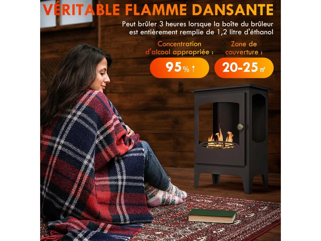 Cheminée Bioéthanol Sur Pied Style Néo-rétro Poêle - Brûleur 1,2 L - Contrôle De Flamme Et Manche Inclus - Acier Noir 7 Cheminée Bioéthanol Sur Pied Style Néo-rétro Poêle - Brûleur 1,2 L - Contrôle De Flamme Et Manche Inclus - Acier Noir – Image 5