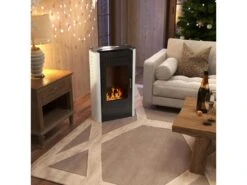 Cheminée Bioéthanol Design Contemporain - étagère - Brûleur 1,2 L - Contrôle De Flamme Et Manche Inclus - Acier Noir Blanc