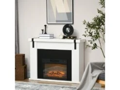 Cheminée électrique Grande Taille 1800 W Effet Flammes LED Minuterie Température Luminosité Réglables Télécommande Fournie Blanc