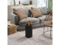 Cheminée Au Bioéthanol En Acier Et Verre Avec Une Capacité De 0,3 L Et Une Capacité De Chauffe De 15?, 27 X 27 X 82 Cm, Noir