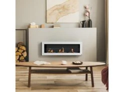 Cheminée Bioéthanol Murale Design Bauhaus - Triple Brûleur 1 L - Pare-feu Verre Trempé, Kit Fixation Inclus - Acier Inox. Acier Dépoli Blanc -Electroménager Soldes cheminee 22167523