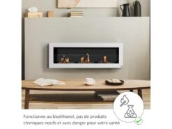 Cheminée Bioéthanol Murale Design Bauhaus - Triple Brûleur 1 L - Pare-feu Verre Trempé, Kit Fixation Inclus - Acier Inox. Acier Dépoli Blanc -Electroménager Soldes cheminee 22167525