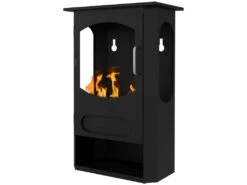 Cheminée Bioéthanol Design Contemporain - Range Bûches - Brûleur 1,2 L - Contrôle De Flamme Et Manche Inclus - Acier Noir -Electroménager Soldes cheminee 22167533
