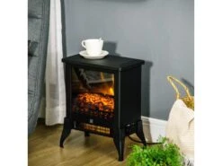Cheminée électrique Poêle Style Rétro Thermostat 1800 W Effet Flamme LED Avec Température Régable Noir