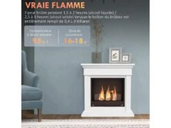Cheminée à L'éthanol Bioéthanol 3 Brûleurs 0,4L - Couverture 16-18 ? - Autonomie Environ 2h - Blanc -Electroménager Soldes cheminee 22167555