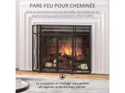 Pare-feu Large Pour Cheminée Ou Poêle - Pare-étincelles - 3 Volets Pliables Et Portes - Métal Noir -Electroménager Soldes cheminee 23010493