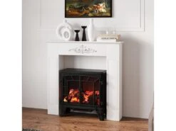 Manteau De Cheminée Style Baroque - Dim. 101L X 19l X 100H Cm - Bois De Sapin Blanc Effet Vieilli