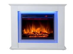 Cheminée électrique à Poser NEVADO - Avec Manteau - LEDs - L100 X P27,9 X H82,5cm - Blanche -Electroménager Soldes cheminee 348013