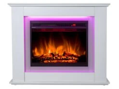 Cheminée électrique à Poser NEVADO - Avec Manteau - LEDs - L100 X P27,9 X H82,5cm - Blanche -Electroménager Soldes cheminee 348017