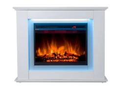 Cheminée électrique à Poser NEVADO - Avec Manteau - LEDs - L100 X P27,9 X H82,5cm - Blanche