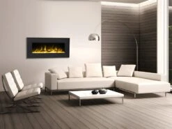 Cheminée électrique IRAZU - Murale Ou à Poser - LEDs & Bluetooth - L106,68 X P26 X H57,2 Cm - Noire