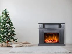 Cheminée électrique à Poser LOPEVI - Avec Manteau - L99 X P25 X H82,5cm - Noire