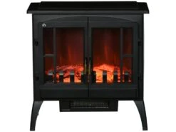 Cheminée électrique Poêle Style Néo-rétro 1000/2000 W LED Luminosité Réglable 2 Portes Verre Trempé Acier ABS Noir -Electroménager Soldes cheminee 9458377