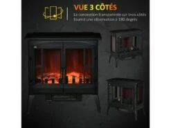 Cheminée électrique Poêle Style Néo-rétro 1000/2000 W LED Luminosité Réglable 2 Portes Verre Trempé Acier ABS Noir -Electroménager Soldes cheminee 9458379