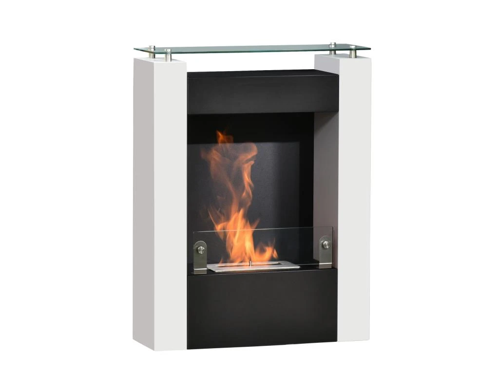 Cheminée Bioéthanol Design Contemporain - étagère, Pare-feu Verre Trempé 6 Mm - Brûleur 1,5 L - Contrôle De Flamme Et Manche Inclus - Acier Noir Blanc 4 Cheminée Bioéthanol Design Contemporain - étagère, Pare-feu Verre Trempé 6 Mm - Brûleur 1,5 L - Contrôle De Flamme Et Manche Inclus - Acier Noir Blanc – Image 2