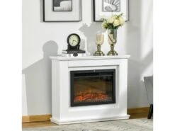 Cheminée électrique Grande Taille 2000 W Effet Flammes LED Minuterie Température Luminosité Réglables Télécommande Fournie Blanc