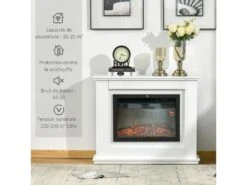 Cheminée électrique Grande Taille 2000 W Effet Flammes LED Minuterie Température Luminosité Réglables Télécommande Fournie Blanc -Electroménager Soldes cheminee 9458459