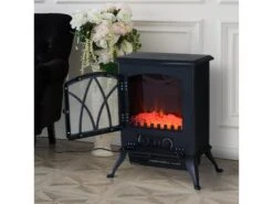 Cheminée électrique Poêle Style Rétro Thermostat 1000-2000 W Noir