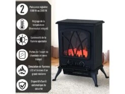 Cheminée électrique Poêle Style Rétro Thermostat 1000-2000 W Noir -Electroménager Soldes cheminee 9458501