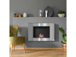 Cheminée Bioéthanol Murale Design Bauhaus 1 Brûleur 1,5 L Couverture 20-25 M² Acier Inox Brossé