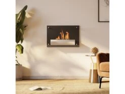 Cheminée Bioéthanol Murale Design Contemporain Bruleur 1,5 L - Couverture 20-25 M² - Dim. 60L X 22l X 40H Cm
