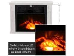 Cheminée électrique Poêle Style Contemporain Thermostat 600-1200 W Blanc -Electroménager Soldes cheminee 9458539