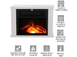 Cheminée électrique Poêle Style Contemporain Thermostat 600-1200 W Blanc -Electroménager Soldes cheminee 9458541