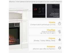 Cheminée électrique XL Style Classique Chic 1800 W Effet Flammes LED Minuterie Température Luminosité Réglables Télécommande Fournie Blanc -Electroménager Soldes cheminee 9458561