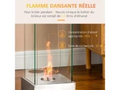 Cheminée Portable à Poser Bioéthanol Avec Réservoir 0,4 L Couverture 15 M² - Dim. 25L X 25l X 60H Cm -Electroménager Soldes cheminee 9458589