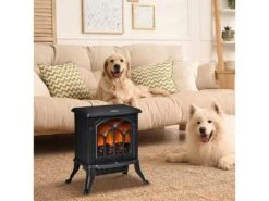 Cheminée électrique Poêle Style Rétro Thermostat 750-1500 W Noir