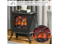 Cheminée électrique Poêle Style Rétro Thermostat 750-1500 W Noir -Electroménager Soldes cheminee 9458609