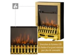 Cheminée électrique Style Néo Rétro Thermostat 1000-2000 W Noir Or -Electroménager Soldes cheminee 9458629