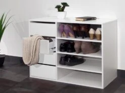 Meuble De Rangement EMERIC - 4 Tiroirs & 4 Niches - Coloris Blanc