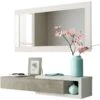 Meuble D'entrée Moon Avec 1 Tiroir Et Miroir, Chêne/Blanc, Meuble, 95 Cm Largeur -Electroménager Soldes console 10014881