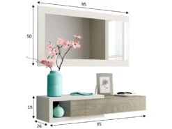 Meuble D'entrée Moon Avec 1 Tiroir Et Miroir, Chêne/Blanc, Meuble, 95 Cm Largeur -Electroménager Soldes console 10014883