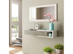 Meuble D'entrée Moon Avec 1 Tiroir Et Miroir, Chêne/Blanc, Meuble, 95 Cm Largeur -Electroménager Soldes console 10014885