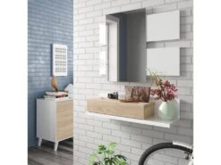 Meuble D'entrée Telma Avec 1 Tiroir Et Miroir Blanc/Chêne, 75 Cm Largeur -Electroménager Soldes console 10761547