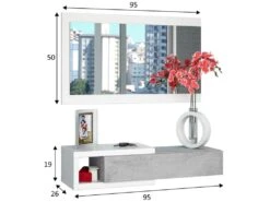 Meuble D'entrée Moon Avec 1 Tiroir Et Miroir, Gris/Blanc, Meuble, 95 Cm Largeur -Electroménager Soldes console 10762029