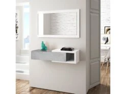 Meuble D'entrée Moon Avec 1 Tiroir Et Miroir, Gris/Blanc, Meuble, 95 Cm Largeur -Electroménager Soldes console 10762031