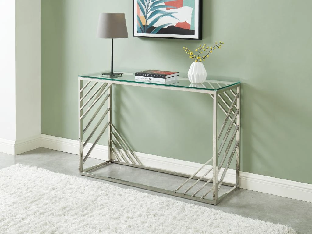 Console En Verre Trempé Et Acier Inoxydable - Chromé - SIMATO De Pascal MORABITO 3 Console En Verre Trempé Et Acier Inoxydable - Chromé - SIMATO De Pascal MORABITO