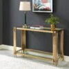Console Avec 1 étagère En Verre Trempé Et Acier Inoxydable - Doré - NOMELANO De Pascal MORABITO -Electroménager Soldes console 12217743