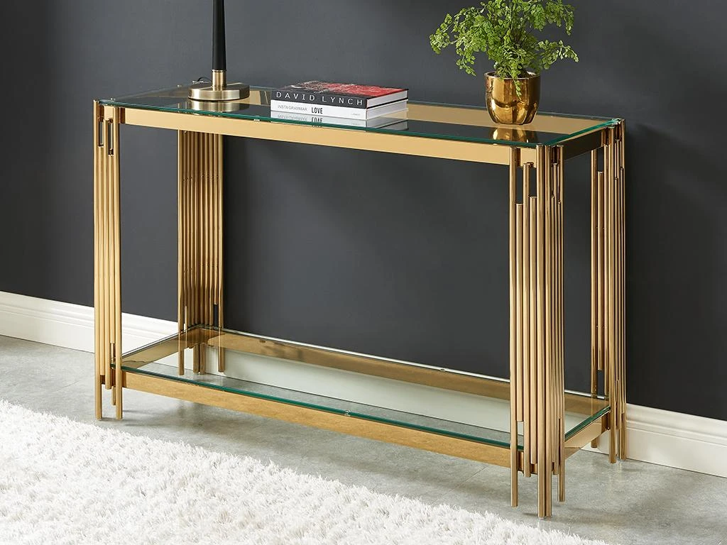 Console Avec 1 étagère En Verre Trempé Et Acier Inoxydable - Doré - NOMELANO De Pascal MORABITO 4 Console Avec 1 étagère En Verre Trempé Et Acier Inoxydable - Doré - NOMELANO De Pascal MORABITO – Image 2